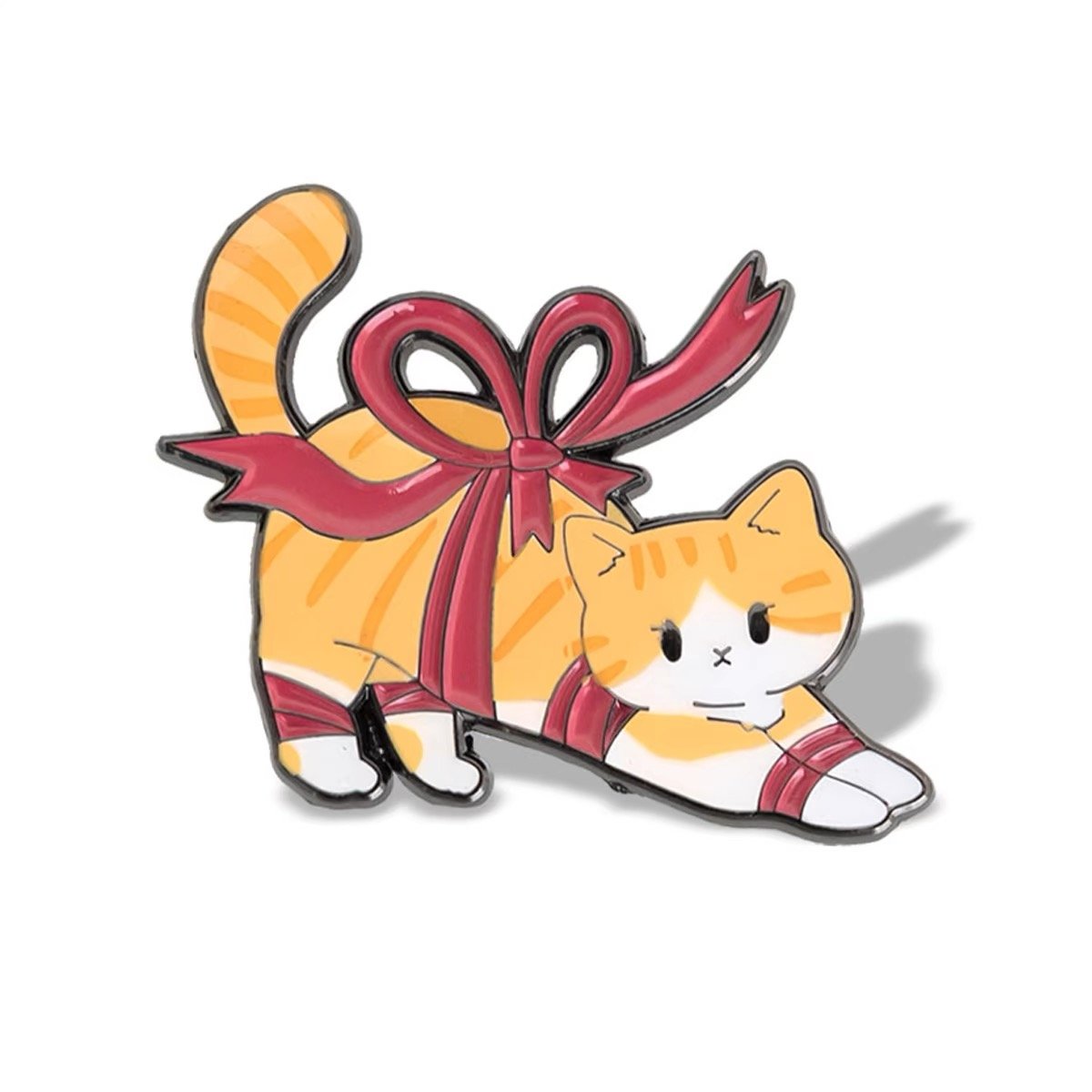 tied with a bow cat enamel pin